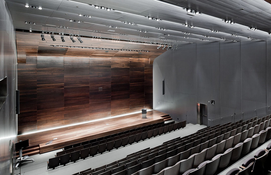 CIGI Auditorium, with an empty stage and empty seats